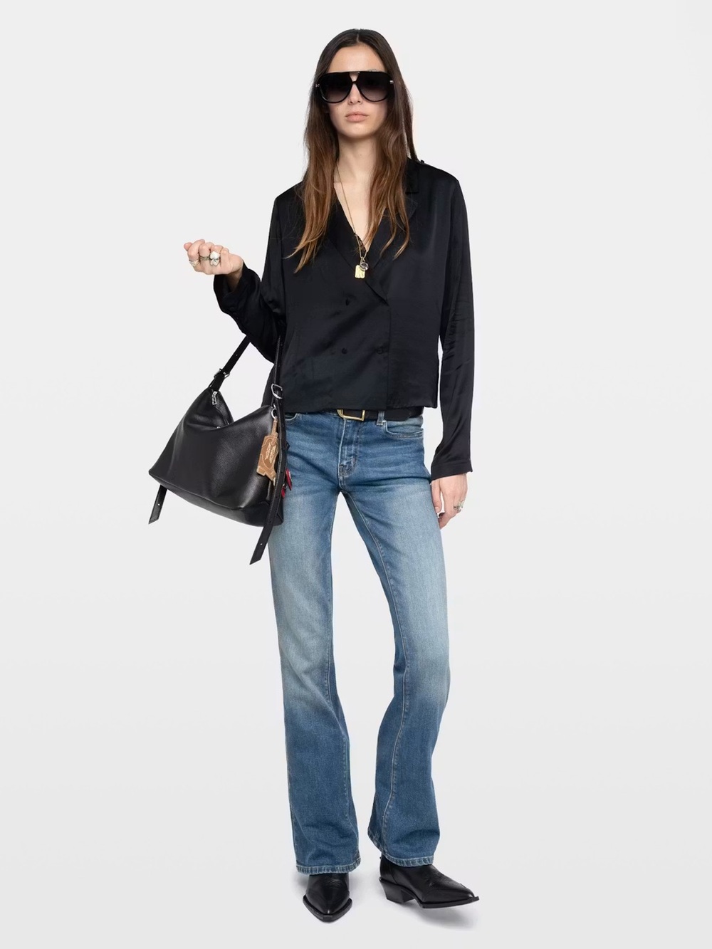 Zadig & Voltaire Black Tussi Viscose V-Neck Button Blouse NWT